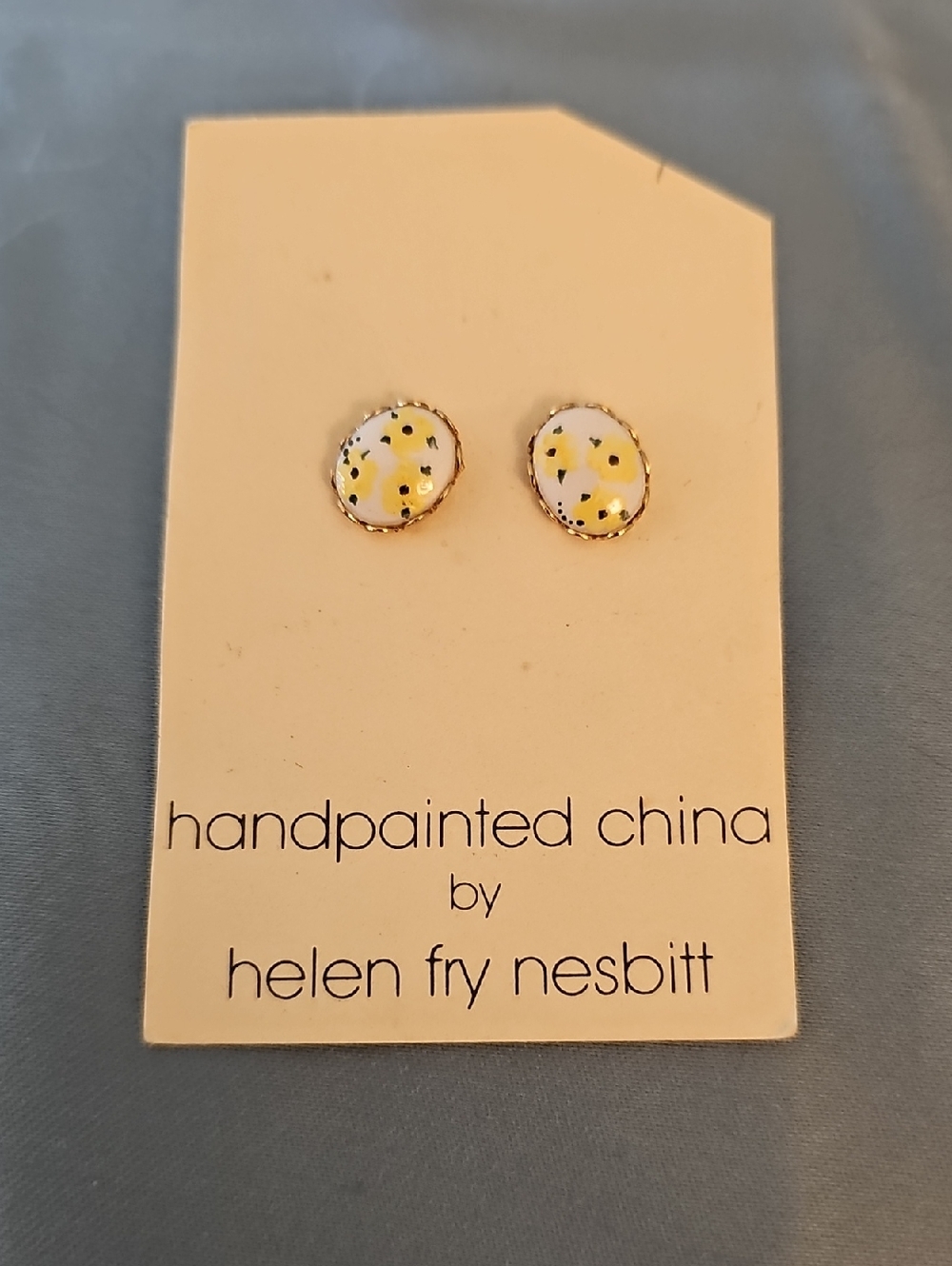 NEW Helen Fry Nesbitt Handpainted China Yellow Floral Stud Earrings